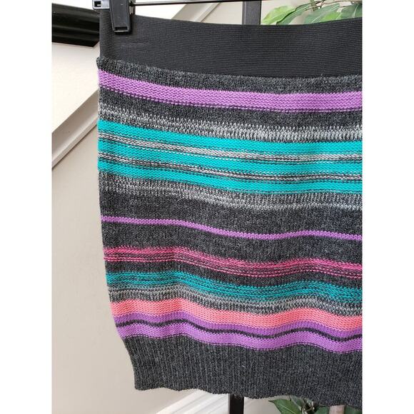 Mudd Women's Knit Sweater Skirt Small Striped Gray Pink Teal Pull-On Stretch - Picture 3 of 10